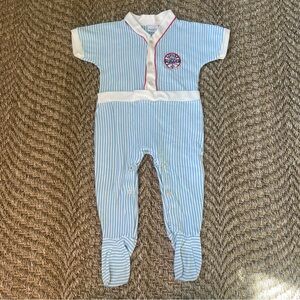 Vintage 70s 80s Baby Outfit Baseball Striped Babygro 21-30 Lbs Little Slugger